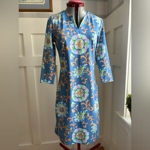 Chic Long Sleeve Floral Dress in Blue Size Small